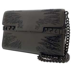 Delvaux Chain Tempered Leather/Sequins Shoulder Bag Black